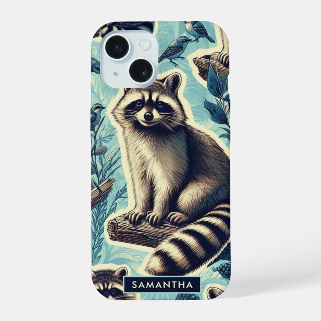Cute Racoon Pattern iPhone 15 Case (Back)