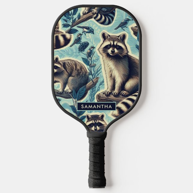 Cute Racoon Pattern Pickleball Paddle (Front)
