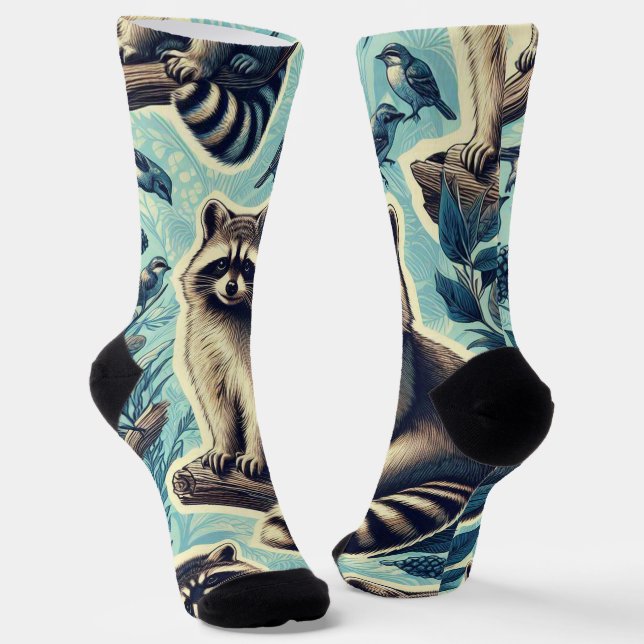 Cute Racoon Pattern Socks (Angled)