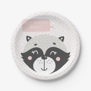 Cute Racoon Personalised Birthday Paper Plates