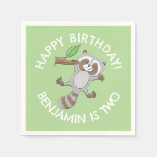 Cute racoon personalised cartoon birthday napkin
