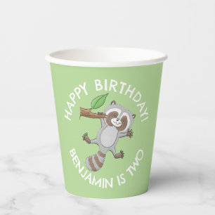 Cute racoon personalised cartoon birthday paper cups