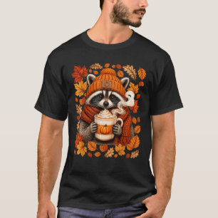 Cute Racoon Pumpkin Spice Latte Cosy Fall Autumn T-Shirt