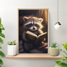 Cute Racoon Reading a Book Poster
