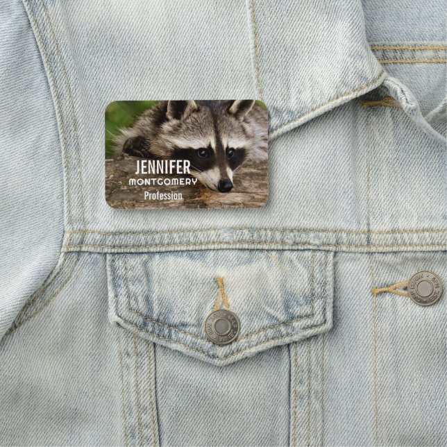 Cute Racoon Resting on a Log Name Tag (In Situ)