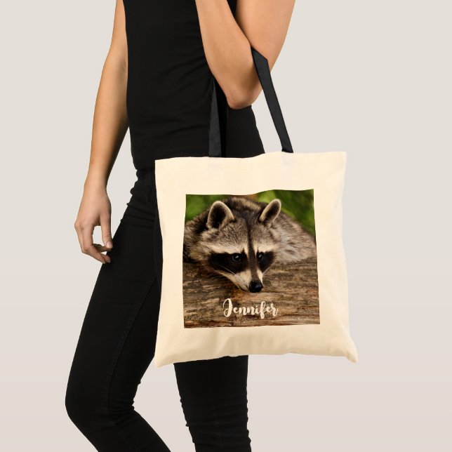 Cute Racoon Resting on a Log Tote Bag (Front (Product))