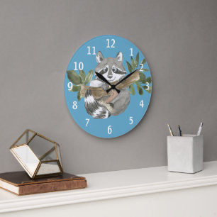 Cute Racoon Rustic Woodland Animal Large Clock