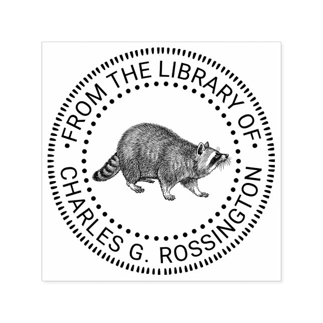 Cute Racoon SIde View Drawing Library Book Name Self-inking Stamp (Design)