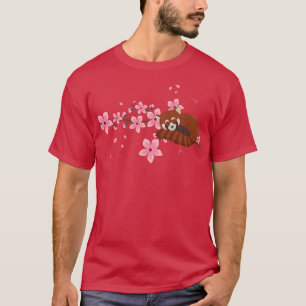 Cute Racoon Sleeping Sakura Blossom Florists T-Shirt