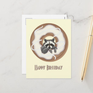 Cute Racoon  Sweet Doughnut Happy Birthday Vanill Holiday Postcard