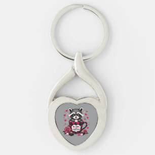 Cute Racoon Valentine Buffalo Plaid Aesthetic Key Ring