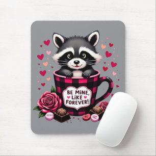 Cute Racoon Valentine Buffalo Plaid Aesthetic Mouse Pad
