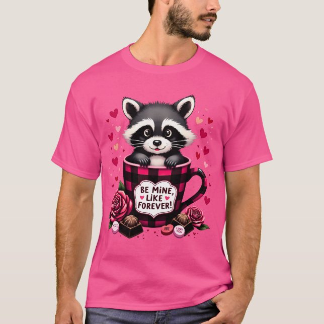 Cute Racoon Valentine Buffalo Plaid Aesthetic T-Shirt (Front)