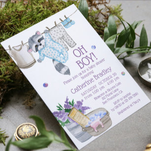 Cute Racoon Wash Day Baby Boy Shower Invitation