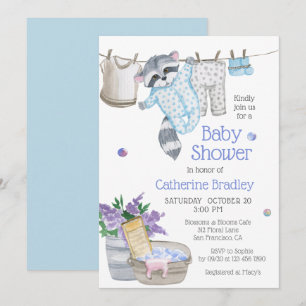 Cute Racoon Wash Day Baby Shower Invitation