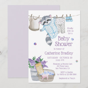 Cute Racoon Wash Day Baby Shower Invitation