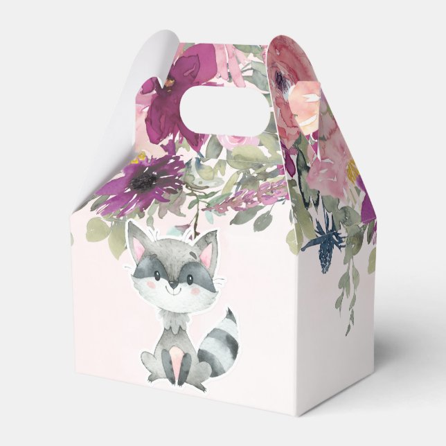 Cute Racoon Watercolor Peony Baby Shower  Favour Box (Front Side)