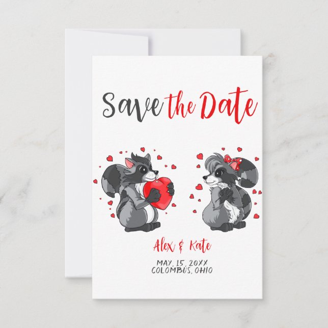 Cute Racoon Wedding Save the Date Announcement (Front)
