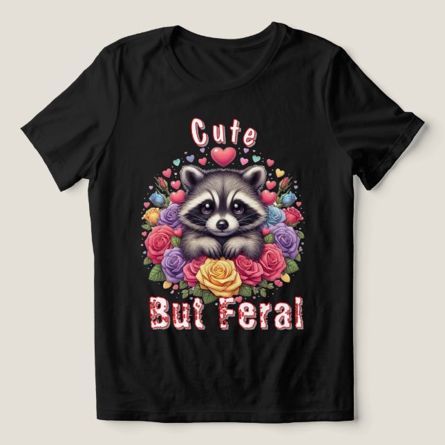 Cute Racoon with Colourful Flowers and Hearts Tri-Blend Shirt (Design Front)