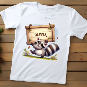 Cute Racoon with Customisable Name Sign Baby T-Shirt