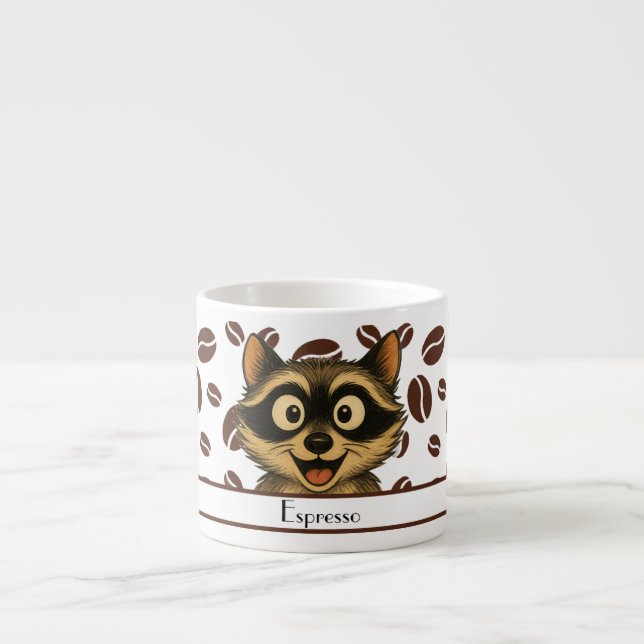 Cute Racoon With Espresso Bean Background Espresso Cup (Front)