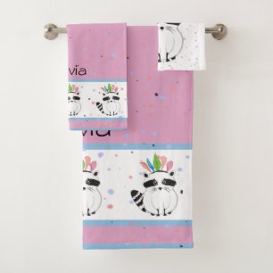 Cute Racoon with feathers on his head Bath Towel Set