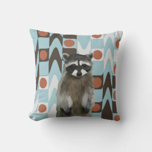 Cute Racoon With Fun Geometric Background Cushion