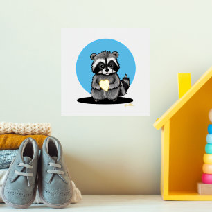 Cute Racoon With Golden Heart Foil Print