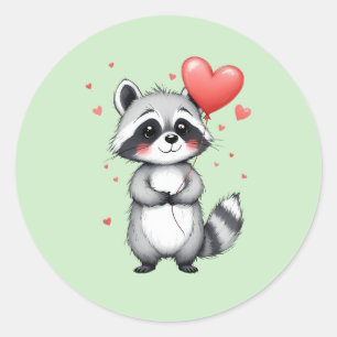 Cute Racoon with Heart Balloons Classic Round Sticker