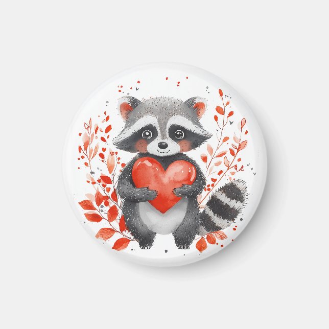 cute racoon with heart for valentine's day  magnet (Front)