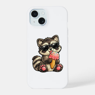 Cute Racoon With Ice Cream And Sunglasses iPhone 15 Case