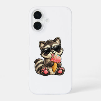 Cute Racoon With Ice Cream And Sunglasses iPhone 16 Case