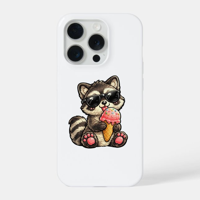 Cute Racoon With Ice Cream And Sunglasses iPhone Case (Back)