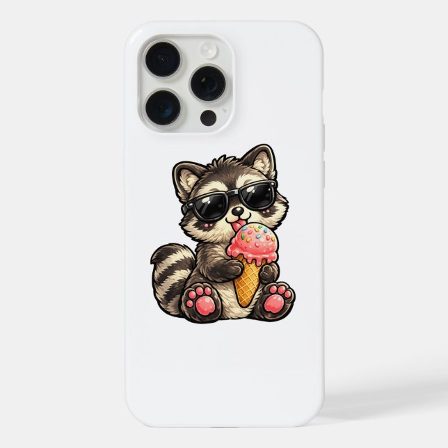 Cute Racoon With Ice Cream And Sunglasses iPhone Case (Back)