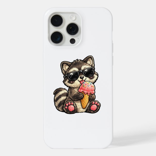Cute Racoon With Ice Cream And Sunglasses iPhone Case (Back)