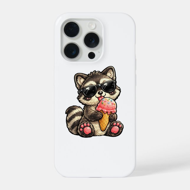 Cute Racoon With Ice Cream And Sunglasses iPhone Case (Back)