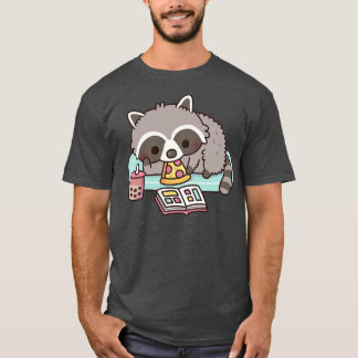 Cute Racoon With Pizza Bubble Tea And Manga T-Shirt