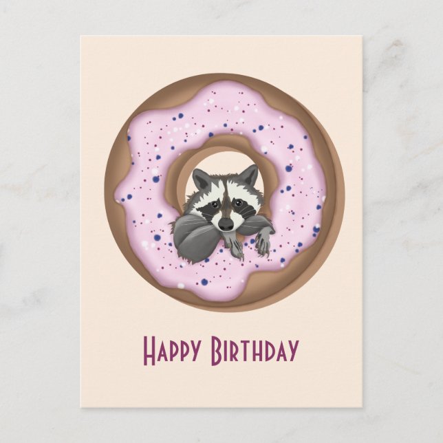 Cute Racoon with Sweet Doughnut Happy Birthday Pin Postcard (Front)