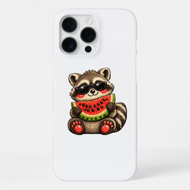 Cute Racoon with Watermelon iPhone Case (Back)