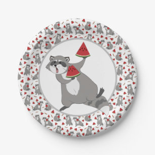 Cute racoon with watermelon paper plate