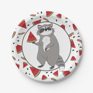  Cute Racoon with Watermelon Pieces   Paper Plate