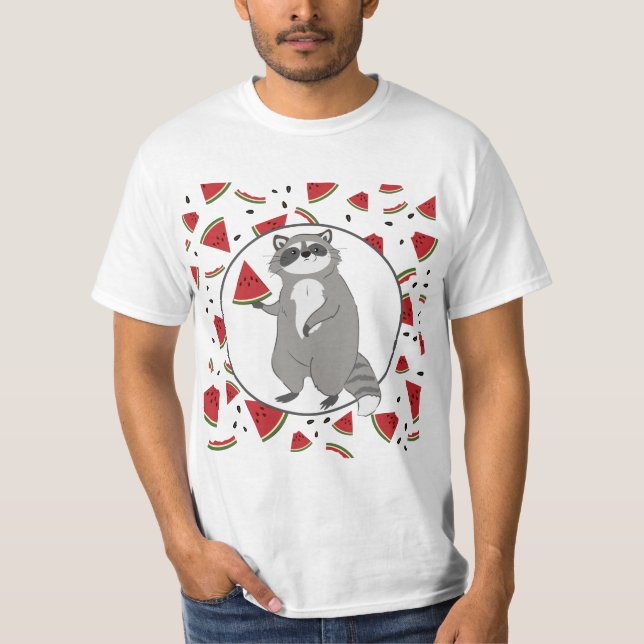  Cute Racoon with Watermelon Pieces  T-Shirt (Front)