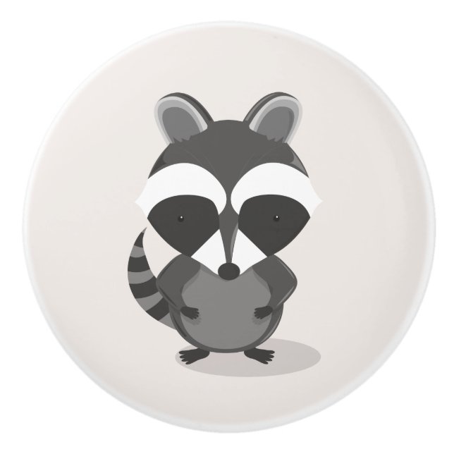 Cute Racoon Woodland Animal Ceramic Knob (Front)