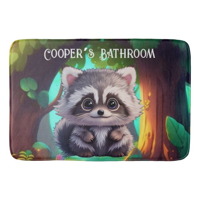 Cute racoon woodland animals forest friends  bath mat (Front)