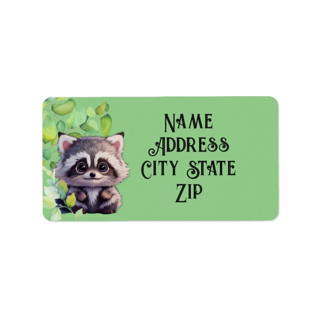 Cute racoon woodland animals forest friends  label (Front)