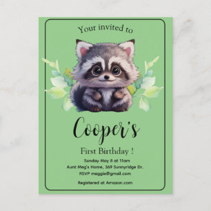 Cute racoon woodland animals forest friends  postcard
