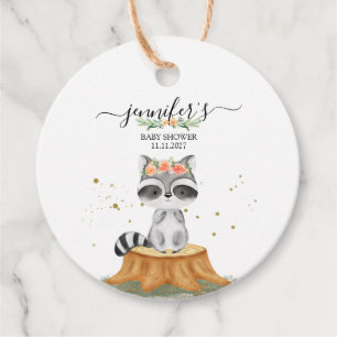 Cute Racoon Woodland Baby Party Favour Tags
