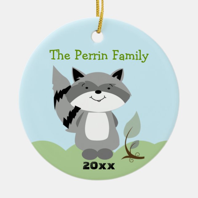 Cute Racoon Woodland Custom Christmas Ornament (Front)