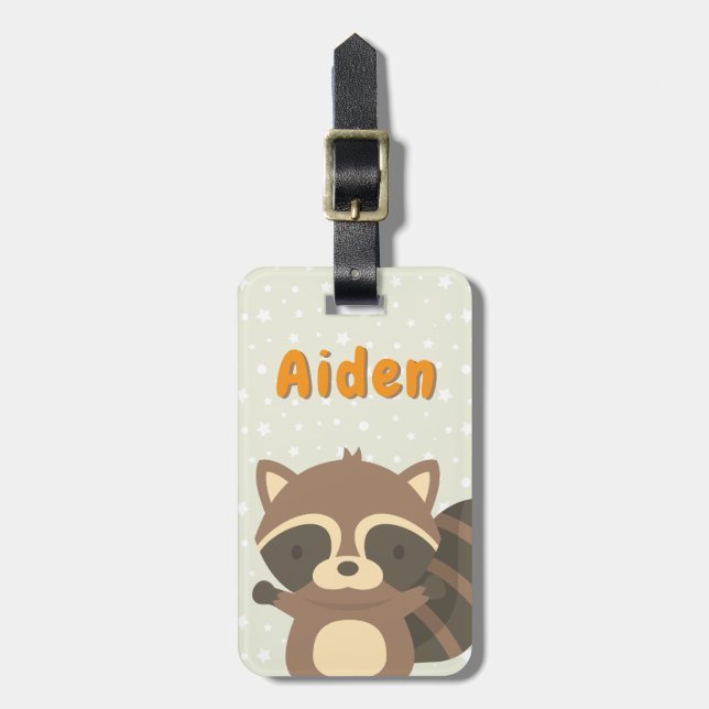 Cute Racoon Woodland Personalised Luggage Tag (Front Vertical)
