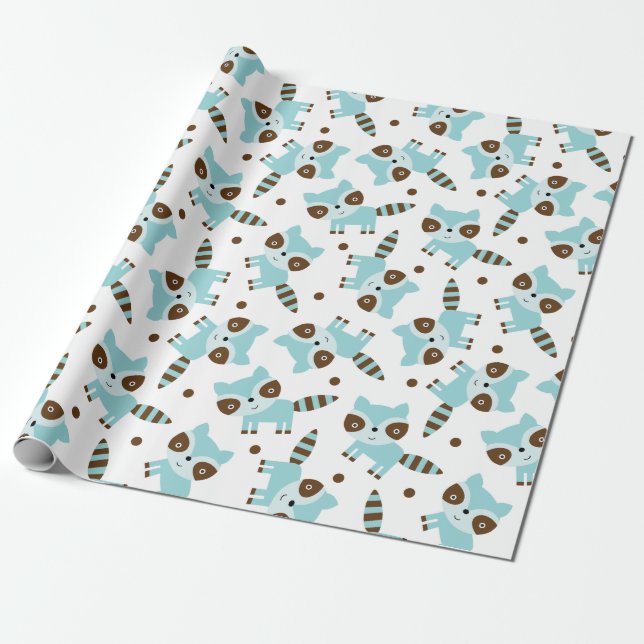 Cute Racoon Wrapping Paper (Unrolled)